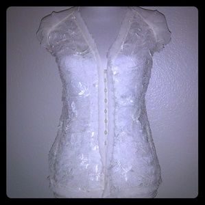 BCBG White Lace Button Down